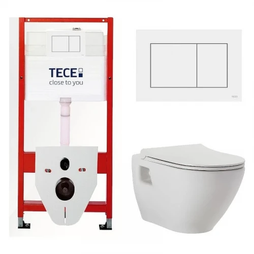 Комплект унитаза биде с инсталляцией Tece Base TC413N3VP1 с сиденьем Микролифт и клавишей смыва цвет Белый