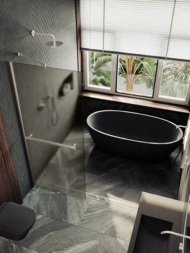 Душевая перегородка Maybah Glass MGD-734-5ш 890x1950 в широком профиле Хром матовые стекло бронзовое матовое