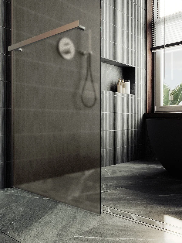 Душевая перегородка Maybah Glass MGD-734-5ш 890x1950 в широком профиле Хром матовые стекло бронзовое матовое