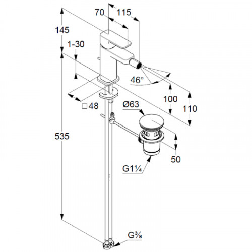 Смеситель для биде Kludi Renon 422163975 Черный матовый латунь