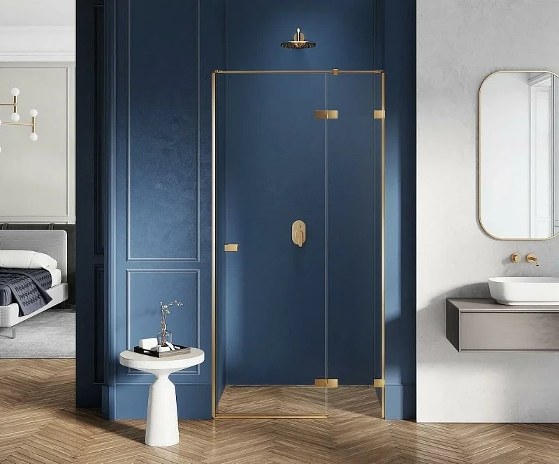 Душевая дверь New Trendy Avexa Gold 140 R EXK-1727 профиль Брашированное золото стекло прозрачное