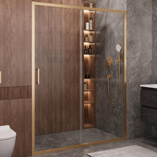 Душевая дверь Cezares Molveno 150 MOLVENO-BF-1-150-C-BORO-IV профиль Брашированное золото стекло прозрачное