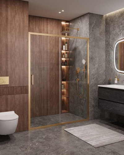 Душевая дверь Cezares Molveno 150 MOLVENO-BF-1-150-C-BORO-IV профиль Брашированное золото стекло прозрачное