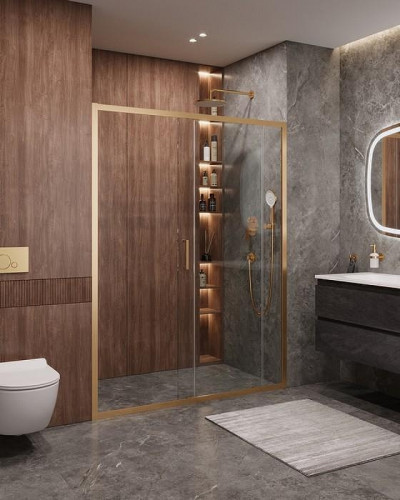 Душевая дверь Cezares Molveno 150 MOLVENO-BF-1-150-C-BORO-IV профиль Брашированное золото стекло прозрачное