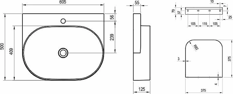 Раковина Ravak Yard 60 XJX01260002 Белая фарфор подвесная