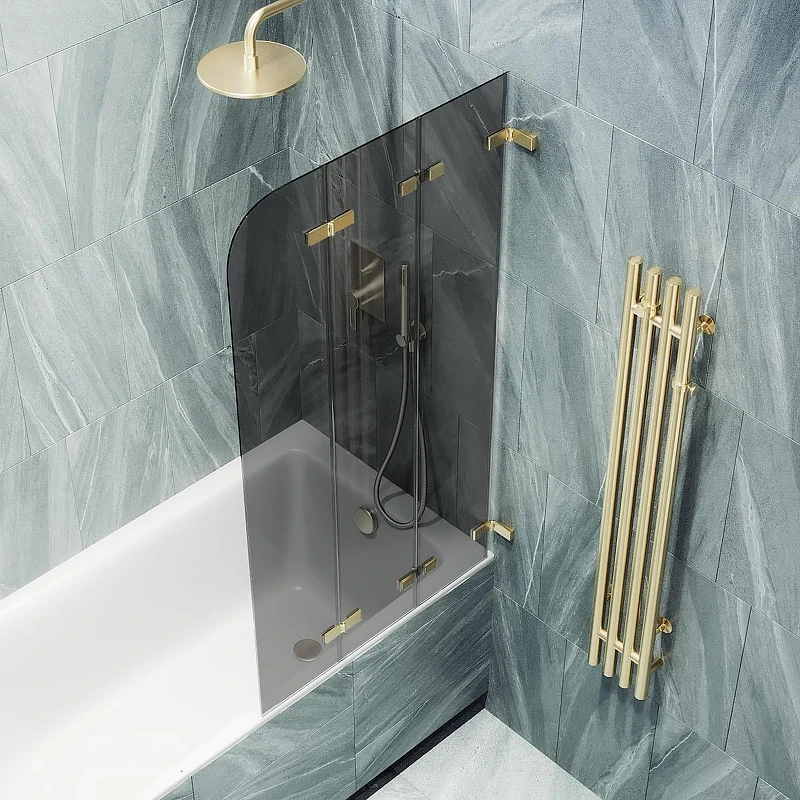 Шторка для ванны Maybah Glass MGV-583-3 750х1400 складная 3 секции Золото стекло графитовое