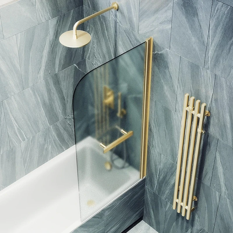 Шторка для ванны Maybah Glass MGV-781-3 600х1400 поворотная на монопетле с полотенцедержателем Золото стекло сатиновое