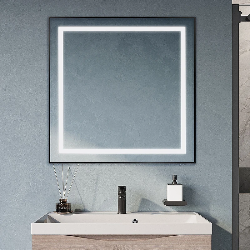 Зеркало BelBagno Kraft 80 SPC-KRAFT-800-800-SENS-NERO с подсветкой Черное с сенсорным выключателем стекло