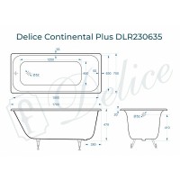 Чугунная ванна Delice Continental Plus 170x75 DLR230635 без отверстий под ручки и антискользящего покрытия