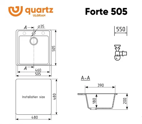 Кухонная мойка Ulgran Quartz Forte 505-02 Лен искусственный камень (литьевой мрамор) встраиваемый