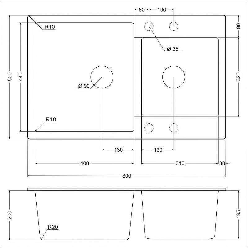 Кухонная мойка Emar Quartz 80 EMQ-2800.Q цвет Барит