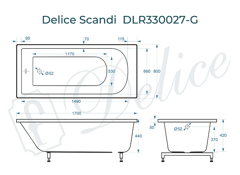 Ванна из искусственного камня Delice Scandi 175х70 DLR330028-G цвет Белый