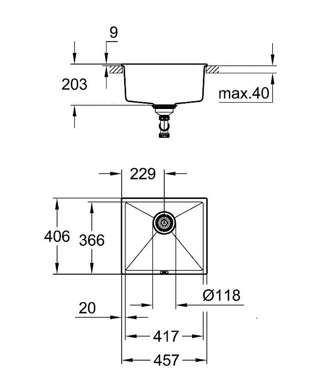Кухонная мойка Grohe K700 46 31653AP0 Черный гранит искусственный камень (литьевой мрамор) встраиваемый