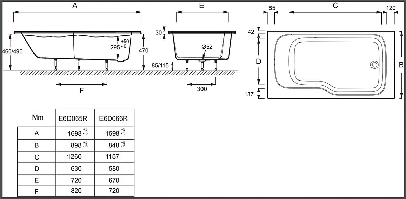 Акриловая ванна Jacob Delafon Bain Douche Malice 170х90 R E6D065R-00 цвет Белый