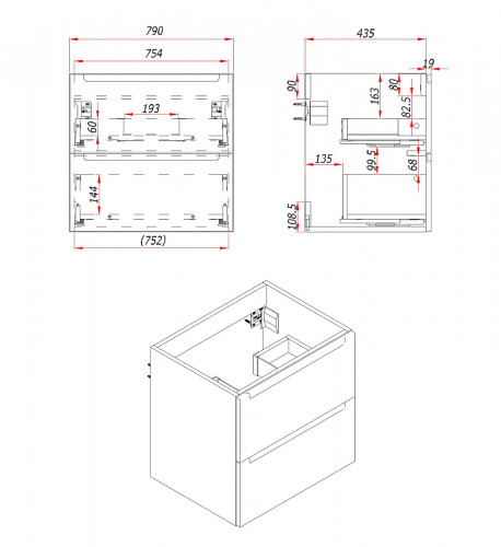 Тумба под раковину ЗОВ Дион 80 D80S подвесная цвет Серо-синий