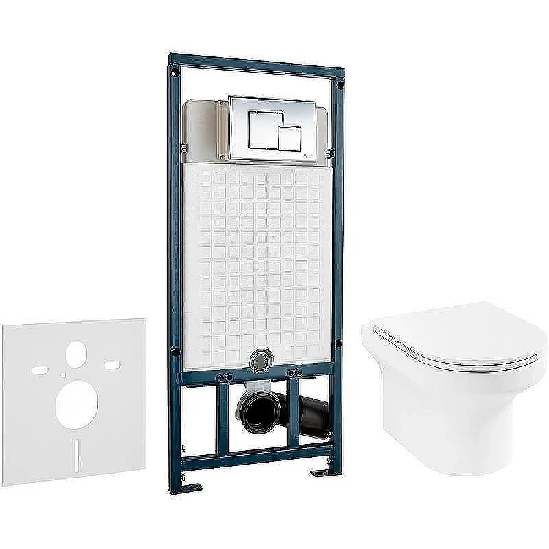 Унитаз с инсталляцией Jacob Delafon Elite EDX114RU-00 + WeltWasser WW Marberg 507 10000005949+10000005953 с сиденьем Микролифт и клавишей смыва Хром глянцевый