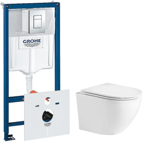 Унитаз с инсталляцией WeltWasser Merzbach 043 GL-WT 10000009939 + Grohe Rapid SL 38775001 с сиденьем Микролифт и клавишей смыва Хром
