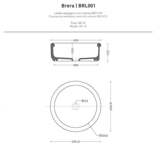 Раковина накладная Artceram Brera 43 BRL001 17 00 цвет Черный матовый