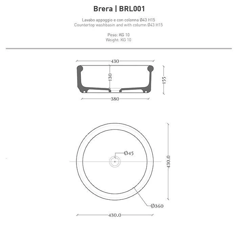 Раковина накладная Artceram Brera 43 BRL001 17 00 цвет Черный матовый