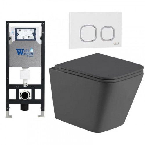 Комплект унитаза с инсталляцией WeltWasser AMBERG 506 + GELBACH 043 MT-GR + AMBERG RD-WT 10000012028 цвет Серый матовый с сиденьем Микролифт и клавишей смыва цвет Белый