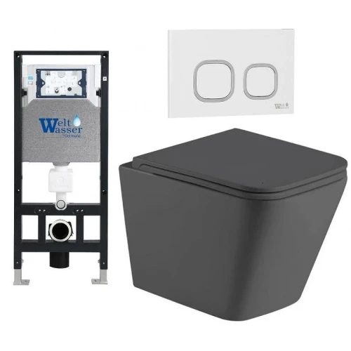 Комплект унитаза с инсталляцией WeltWasser AMBERG 506 + GELBACH 043 MT-GR + AMBERG RD-WT 10000012028 цвет Серый матовый с сиденьем Микролифт и клавишей смыва цвет Белый
