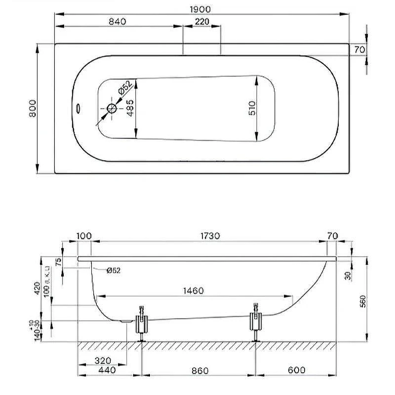 Стальная ванна Bette Form 190x80 2951-000 AD PLUS с шумоизоляцией и антигрязевым покрытием, с ножками B23-1500
