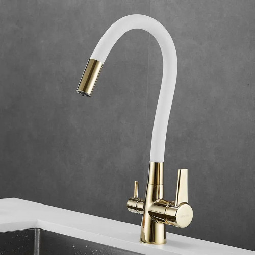 Смеситель для кухни Shevanik S668E цвет Золото Белый