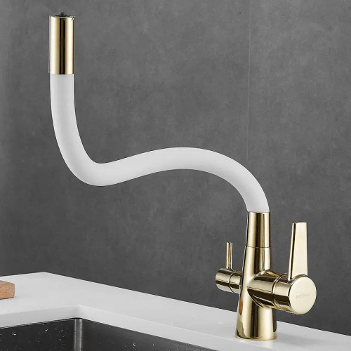 Смеситель для кухни Shevanik S668E цвет Золото Белый