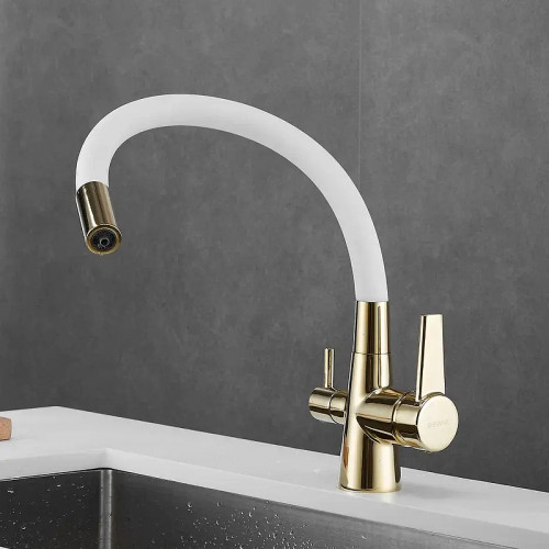 Смеситель для кухни Shevanik S668E цвет Золото Белый