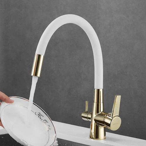 Смеситель для кухни Shevanik S668E цвет Золото Белый