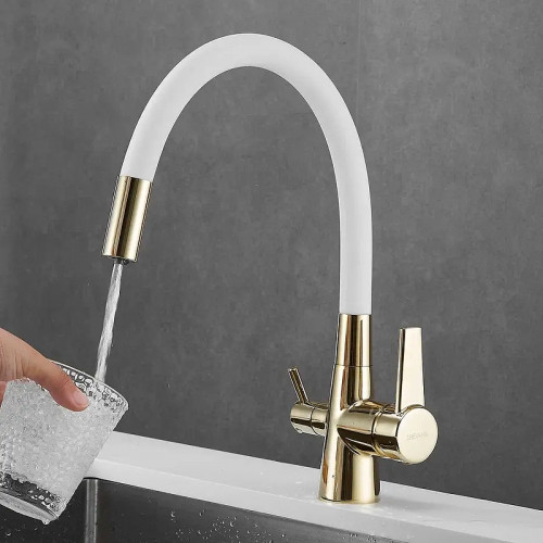 Смеситель для кухни Shevanik S668E цвет Золото Белый