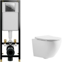 Комплект унитаза CeramaLux 2197 с инсталляцией Cersanit Black 35 S-IN-BLACK-Cg-w с сиденьем Микролифт и клавишей смыва Хром фаянс подвесной