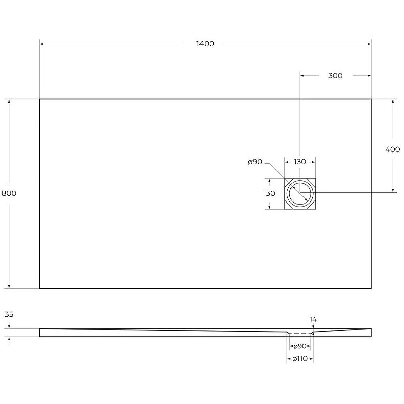Душевой поддон из искусственного камня BelBagno Uno 140x80 TRAY-MR-UNO-AH-140/80-35-W-NO Белый