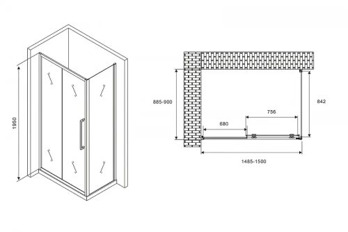 Душевой уголок Abber Schwarzer Diamant 150x90 AG30150H-S90 профиль Хром стекло прозрачное