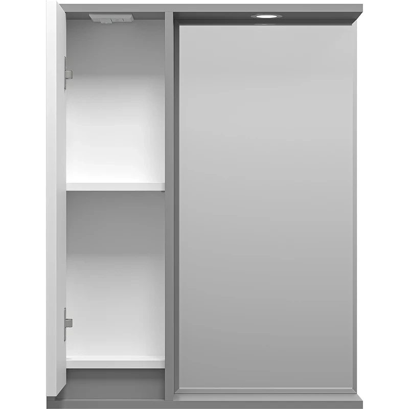 Зеркало со шкафом Brevita Balaton 65 L BAL-04065-01-01Л с подсветкой Белое матовое Серое матовое МДФ / ЛДСП, стекло