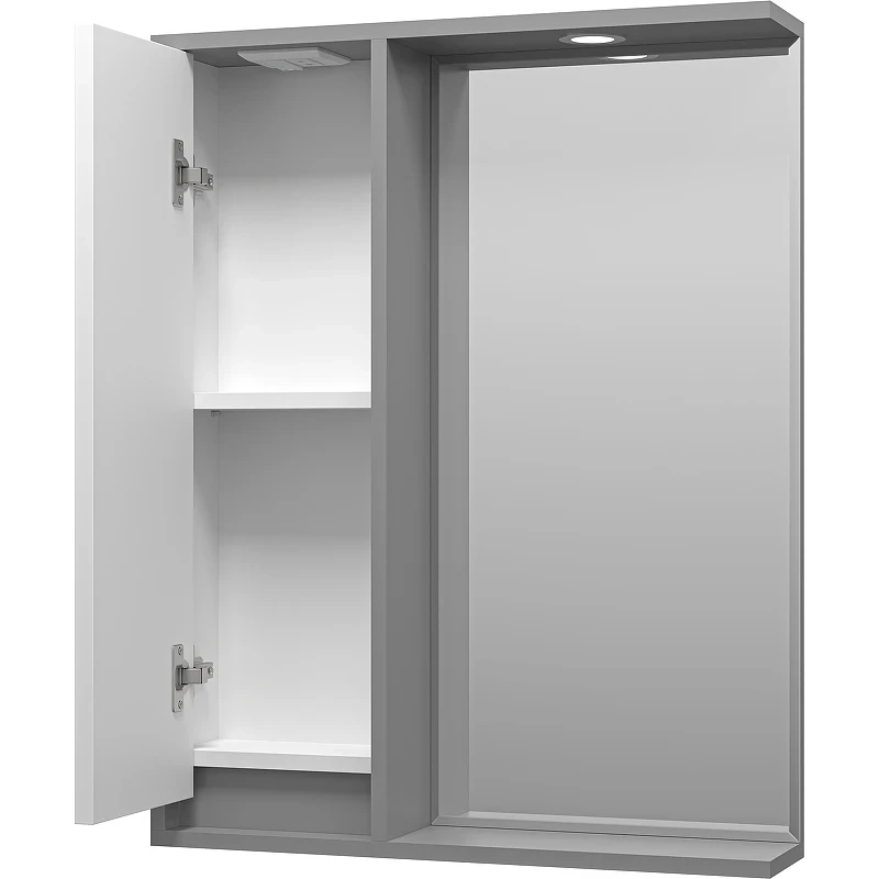 Зеркало со шкафом Brevita Balaton 65 L BAL-04065-01-01Л с подсветкой Белое матовое Серое матовое МДФ / ЛДСП, стекло
