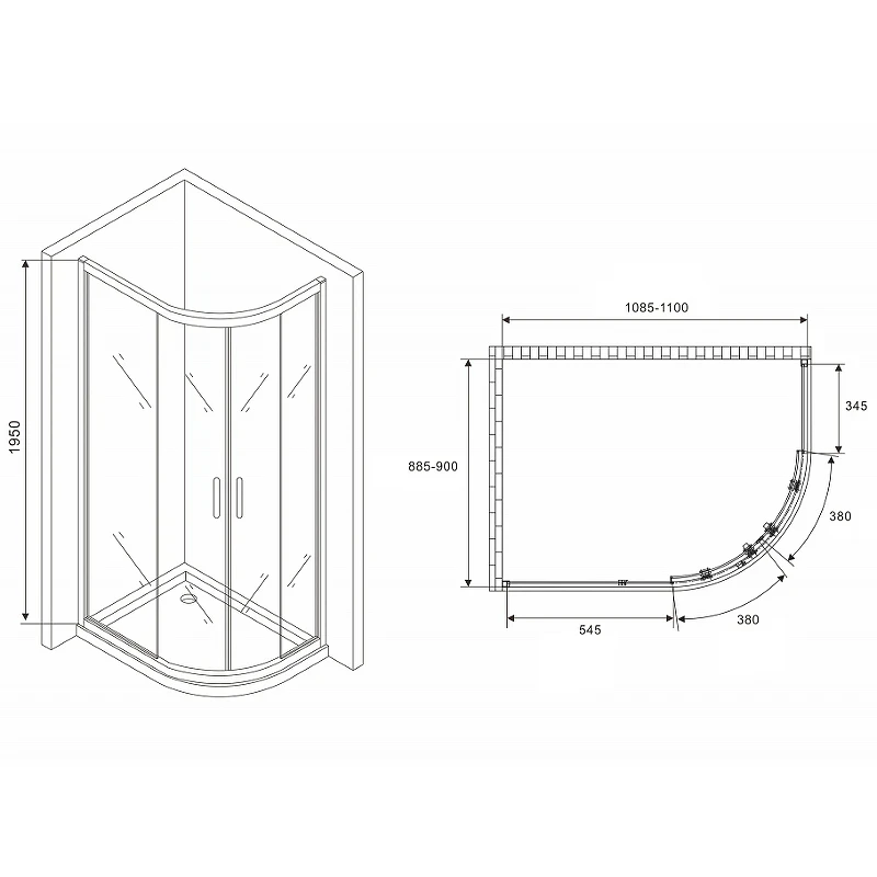 Душевой уголок Abber Schwarzer Diamant 110x90 AG01119B профиль Черный стекло прозрачное