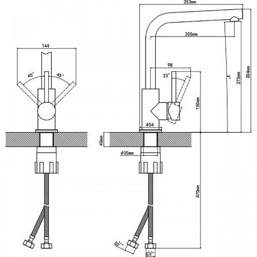 Смеситель для кухни Florentina Дельта Fl Ультра 313.06H.1123.501 Нуар латунь