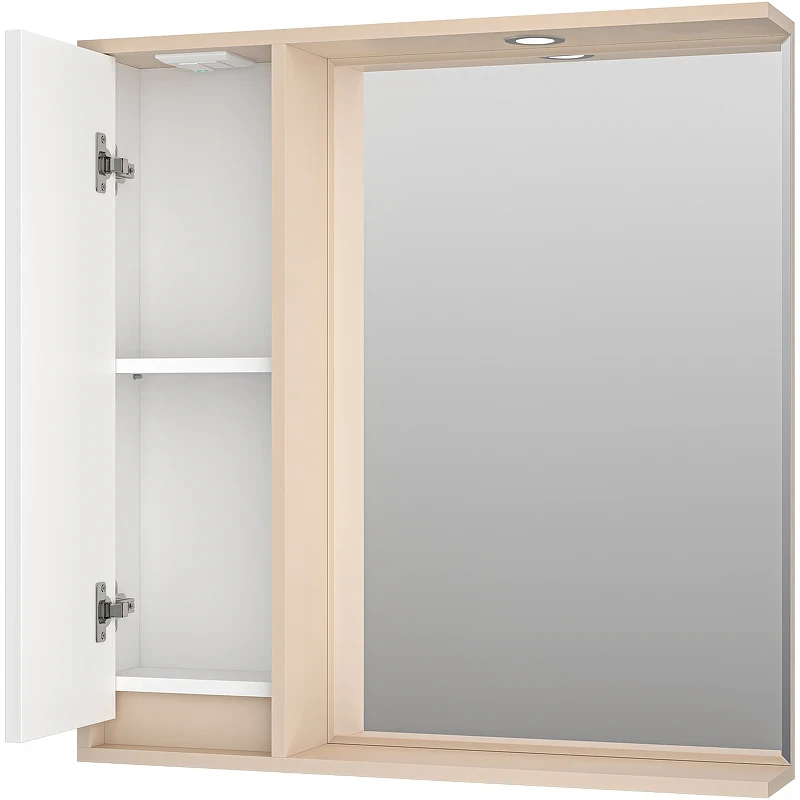 Зеркало со шкафом Brevita Balaton 80 L BAL-04080-03-01Л с подсветкой Белое матовое Бежевое матовое МДФ / ЛДСП, стекло