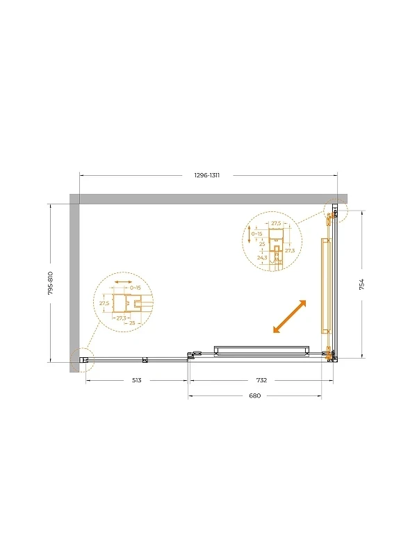 Душевой уголок Cezares Lux 130x80 LUX-AH-FS-11-130/80-C-GM профиль Оружейная сталь стекло прозрачное