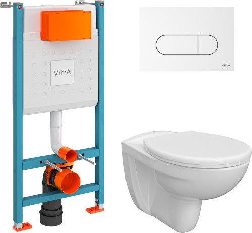 Унитаз с инсталляцией DIWO Анапа + VitrA V-Fix Core 732-5800-01 (626362) с сиденьем Микролифт с клавишей смыва цвет Глянцевый белый
