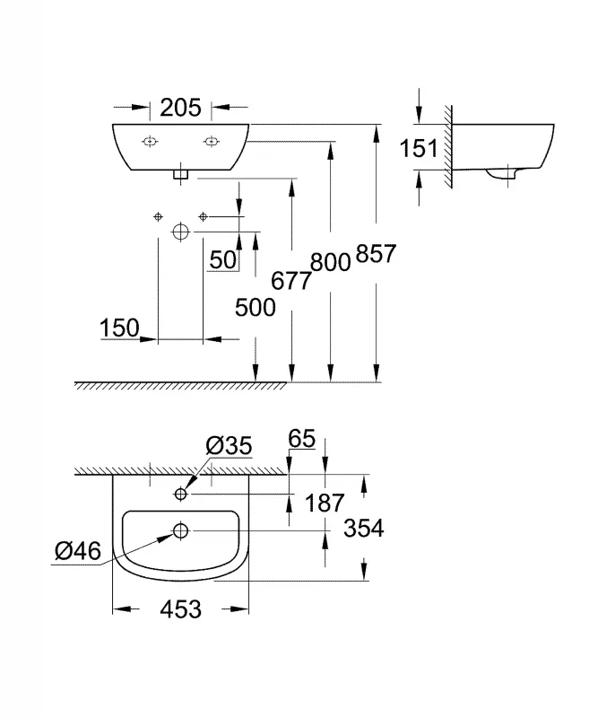 Раковина Grohe Bau Ceramic 45 39424000 Белая фаянс подвесная