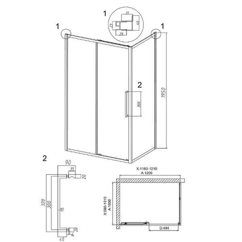 Душевой уголок Grossman Cosmo 120x100 120.K33.02.1210.10.00 профиль Хром стекло прозрачное