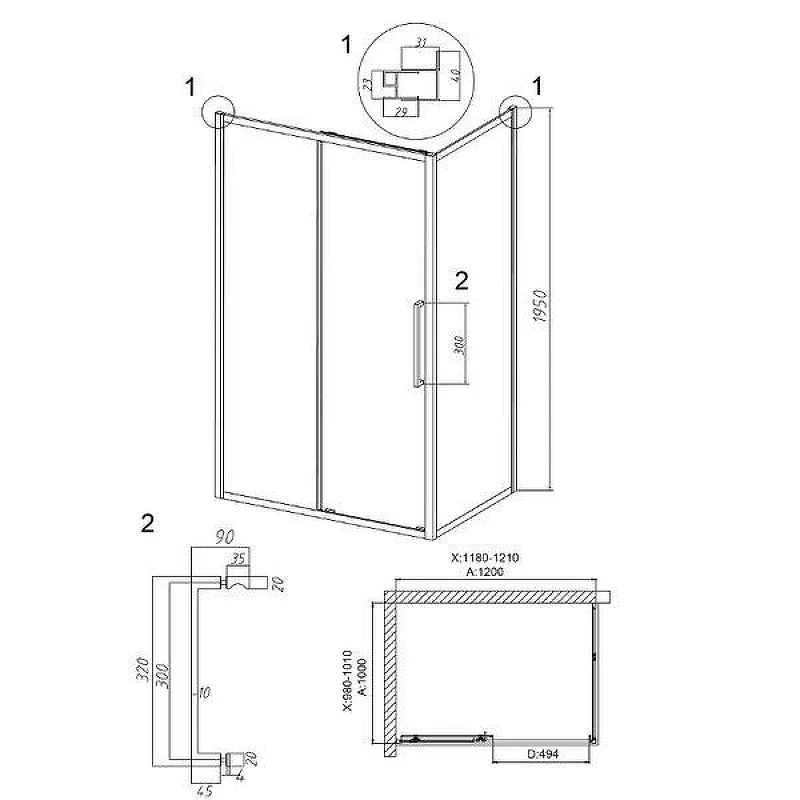Душевой уголок Grossman Cosmo 120x100 120.K33.02.1210.10.00 профиль Хром стекло прозрачное
