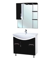 Зеркало со шкафом Bellezza Лагуна 85 L 4612114002045 с подсветкой L Черное Белое МДФ / ЛДСП, стекло