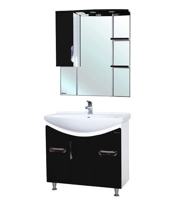 Зеркало со шкафом Bellezza Лагуна 85 L 4612114002045 с подсветкой L Черное Белое МДФ / ЛДСП, стекло