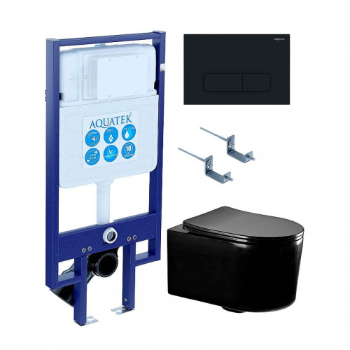 Комплект унитаза с инсталляцией Aquatek Set Aquatek Мия-MB-017 4в1 цвет Черный матовый с сиденьем Микролифт и клавишей смыва цвет Черный матовый