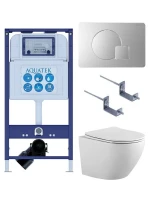 Комплект унитаза с инсталляцией Aquatek Set Aquatek Европа-068 4в1 цвет Белый с сиденьем Микролифт и клавишей смыва цвет Хром матовый
