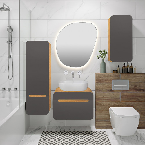 Подвесной шкаф Runo Ницца 35 R 00-00002126 Дуб натуральный Графит МДФ / ЛДСП