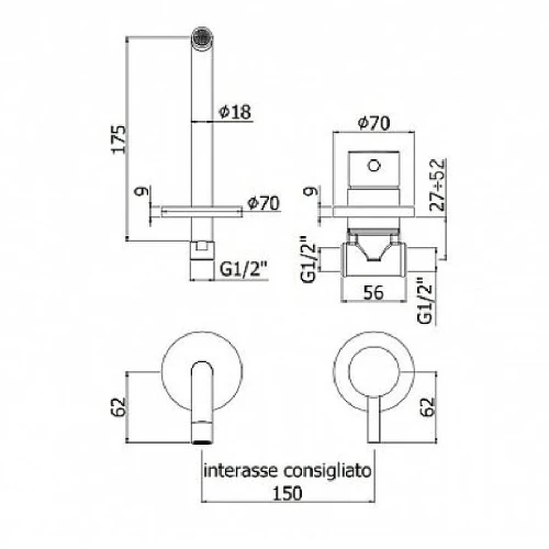 Смеситель для раковины Paffoni Light LIG006CR70 Хром встраиваемый